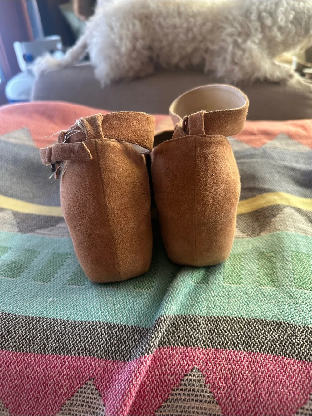 Chloe Tan Suede Pointed Flats with Ankle Strap